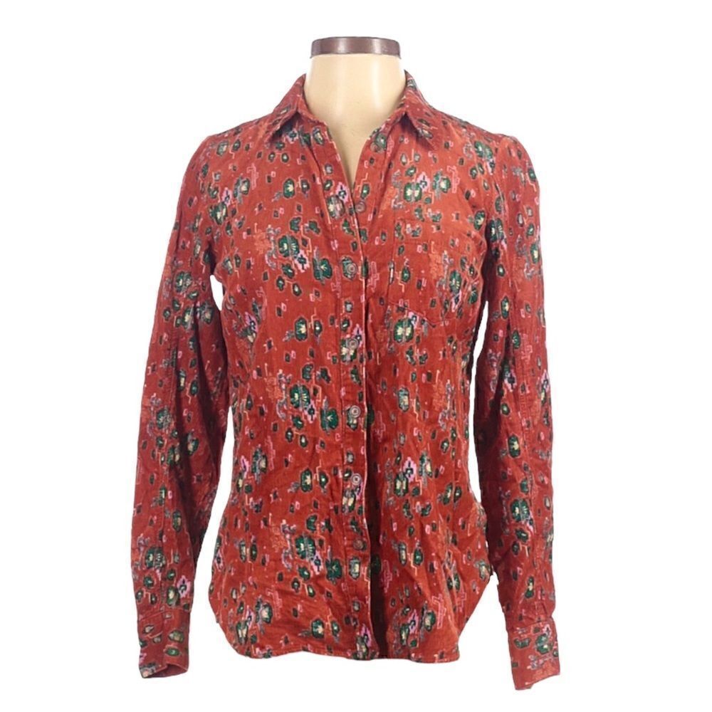 Anthropologie Building 18 Orange Corduroy Oversized Button Down Shirt Size 0